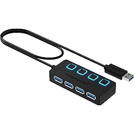 Hub Sabrent USB 3.0 de 4 puertos con interruptores de encendido LED individuales |  Cable de 2 pies |  Delgado y portátil |  para Mac y PC (HB-UM43)
