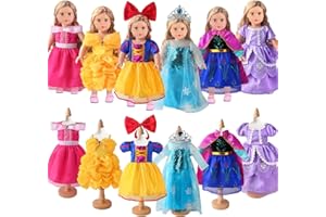 ZITA ELEMENT 6 Sets Princess Dresses for 18 Inch Dolls, 18 Inch Doll Clothes Accessories Elegant Ball Gown Outfits with 1 Cro