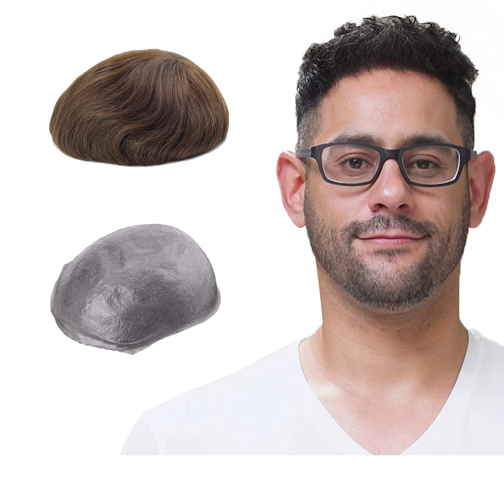 Lordhair Toupee Hairpiece for Men, 0.06mm Thin Skin V-looped Human Hair 8x10 Inch Light Medium Density Hair Replacement System