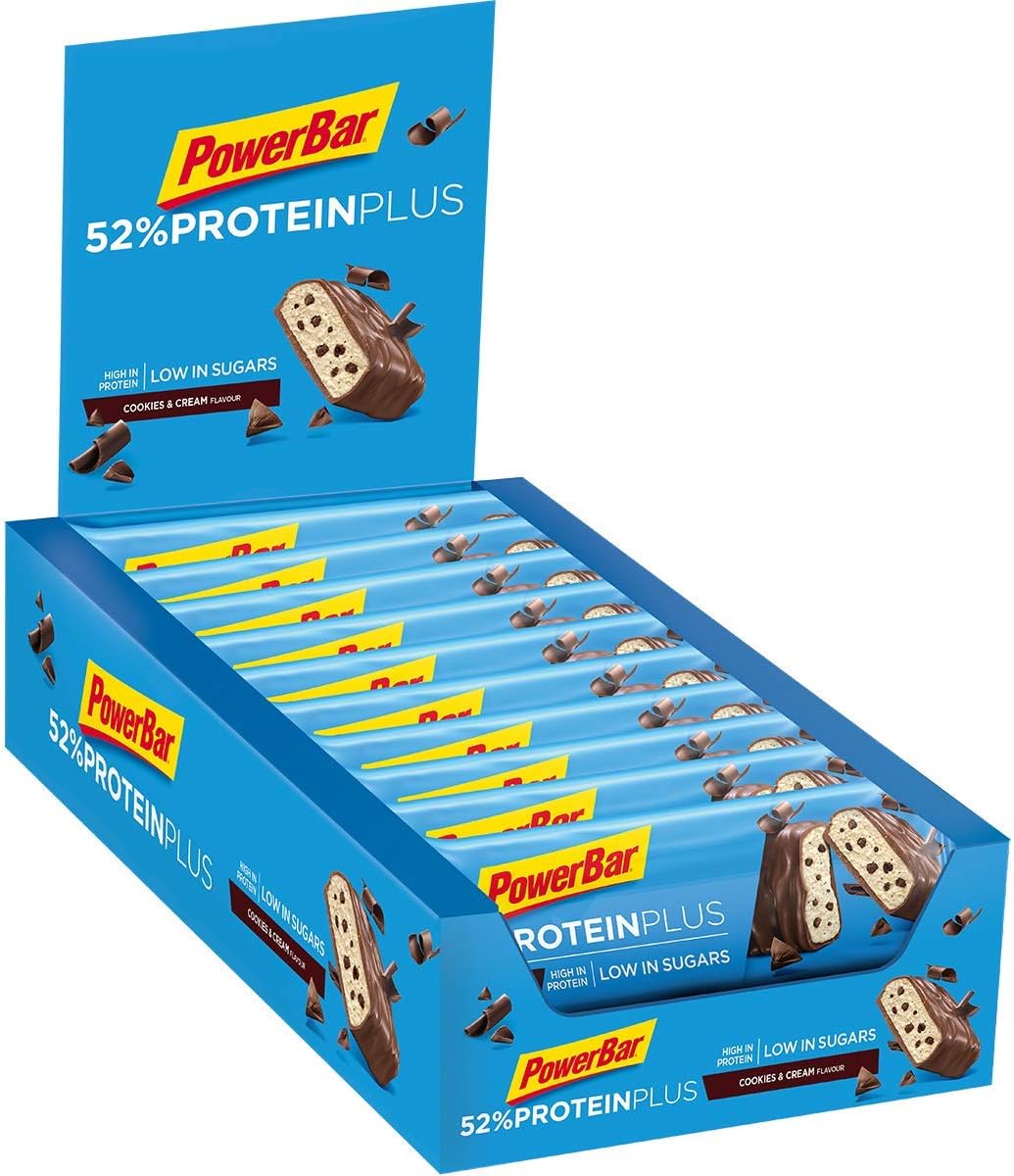 Powerbar - 52% Protein Plus - Cookies&Cream - 20x50g - High Protein Low Sugar Bars, Bleu, 20 count (Pack of 1)