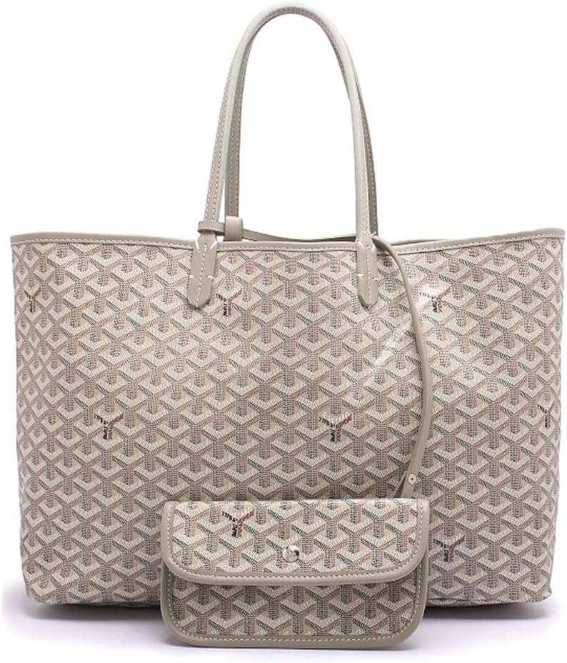 wanture Womens Fashionable Designer Lightweight Durable PU Leather Shopping Shoulder Tote Bag Set,Khaki,Large Size