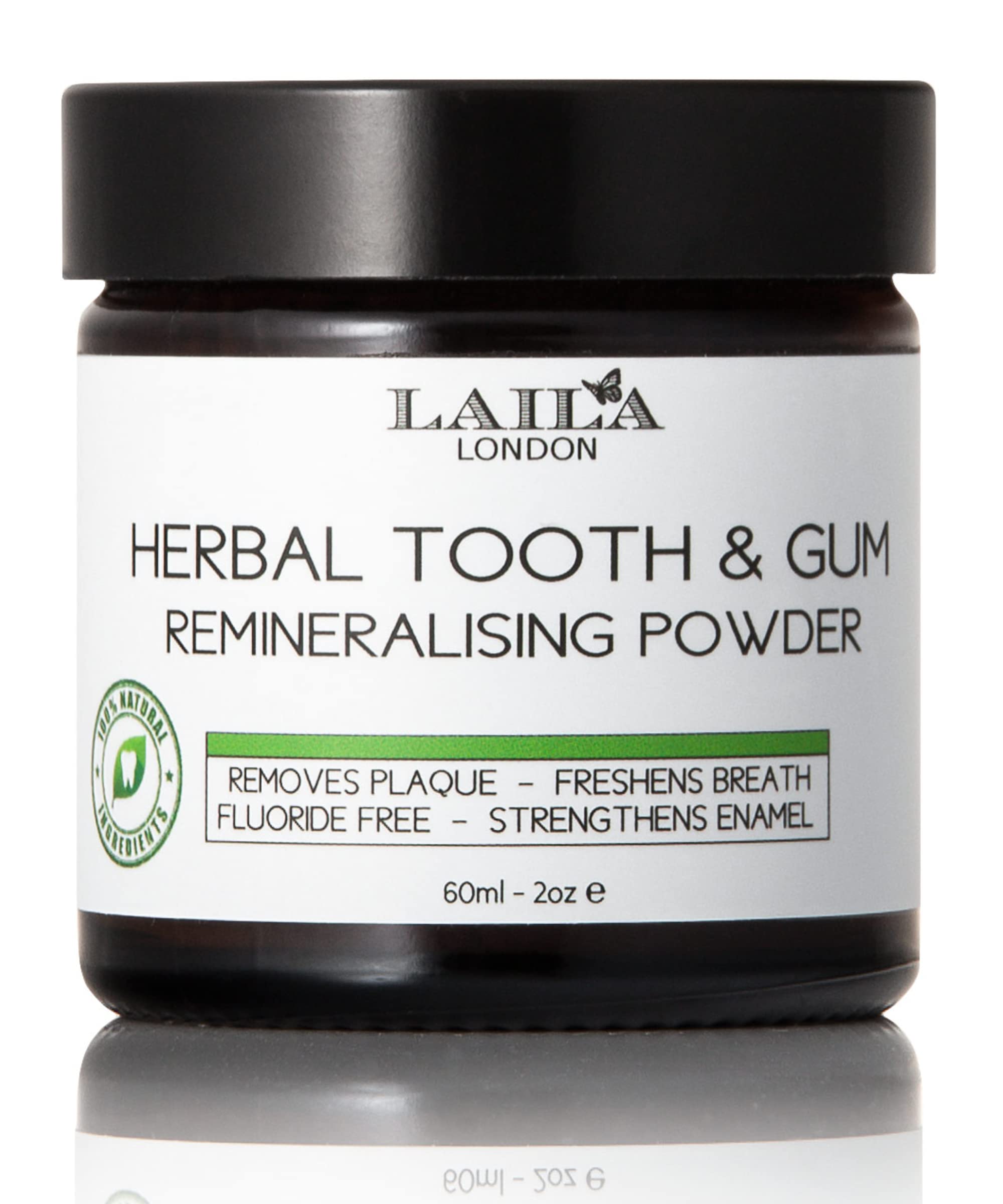 Tooth & Gum Powder - Herbal Organic Extra-Strength 100% Natural (Fluoride-Free) Natural Whitening Remineralising Dental Polish 60ml