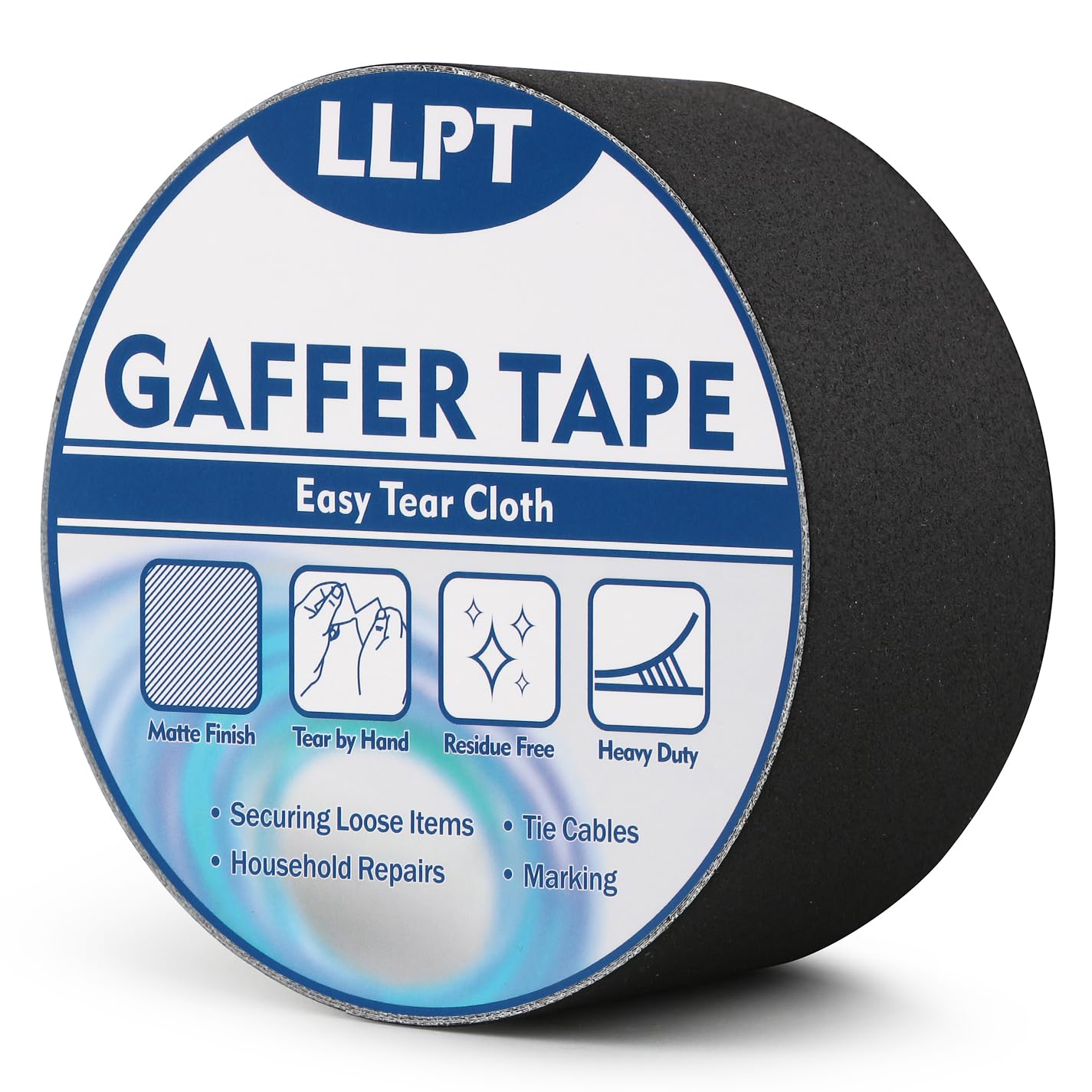 LLPT Gaffer Tape | Duct Tape | 50mm x 15m | Black Heavy Duty Gaffing Tape | Matte Non Reflective Easy Tear Residue Free | for Cords Photography (PGT515P1BK)