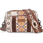 Wrangler Crossbody Bag for Women Boho Aztec Small Multi Pocket Crossover Purse