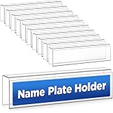 Wonderjune 10 Pack Plastic Cubicle Name Plate Holder 8.5" Wide x 2" High Glass Wall Name Plate Holder Clear Acrylic Sign Display Stand for Home Office Business (Suitable for 1" Cubicle Wall)