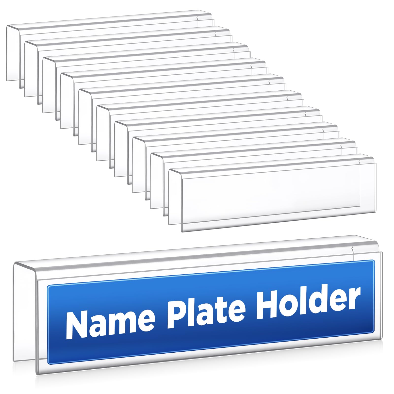 Photo 1 of Wonderjune 10 Pack Plastic Cubicle Name Plate Holder 8.5" Wide x 2" High Glass Wall Name Plate Holder Clear Acrylic Sign Display Stand for Home Office Business (Suitable for 1" Cubicle Wall)