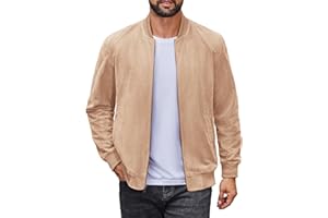 COOFANDY Men's Lightweight Suede Bomber Jackets Casual Varsity Jacket Vintage Faux Leather Jackets