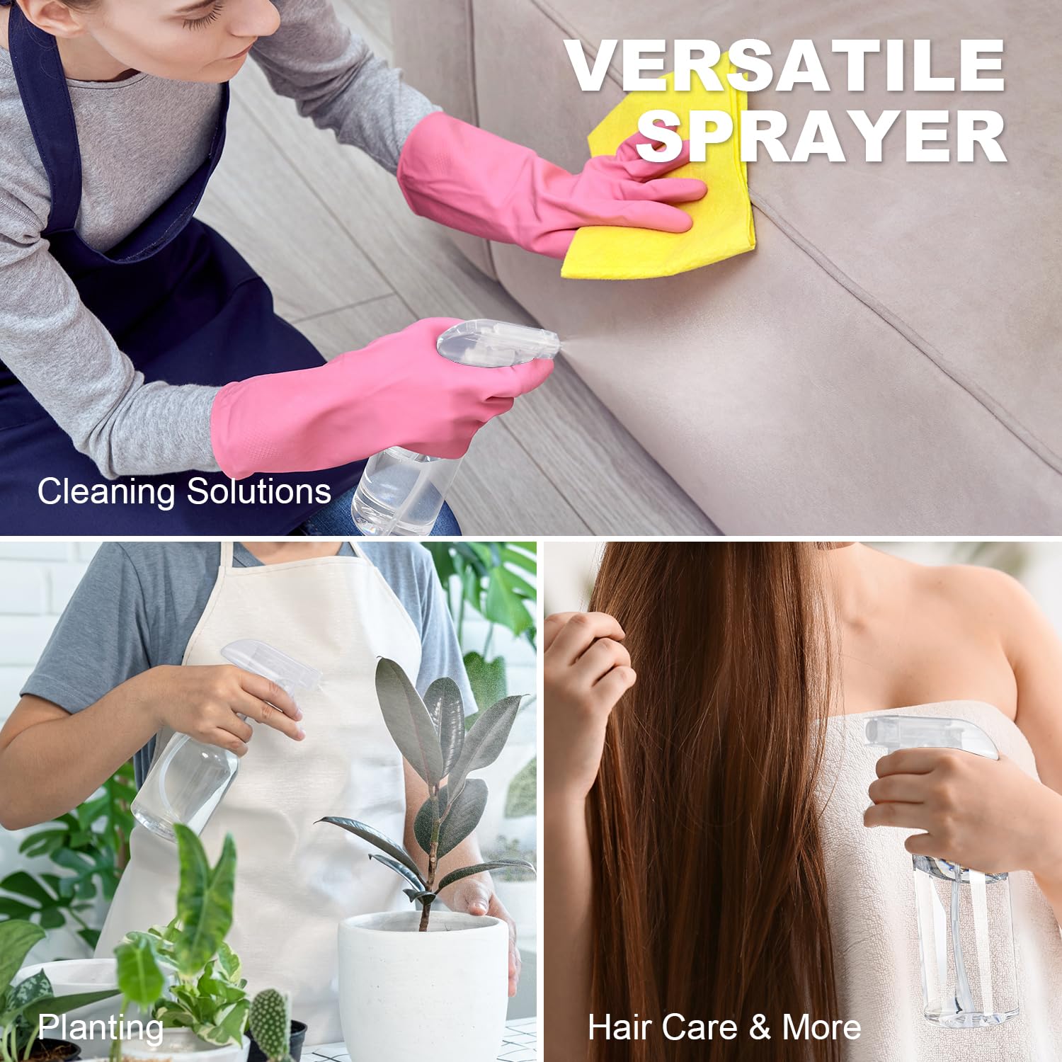 airbee Plastic Spray Bottles (2-Pack, 16.9 Oz) Heavy Duty Spraying, Mist & Stream, Empty Water Sprayer Bottle for Cleaning Solutions, Essential Oils, Hair, Plants, BBQ, Dog Cat Behavior Correction (Clear)