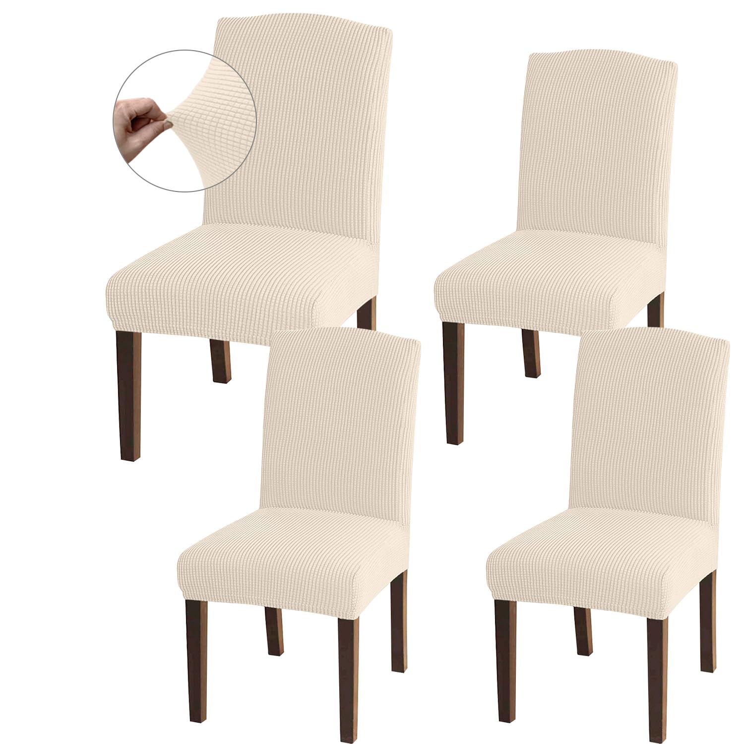 Granbest High Stretch Dining Chair Slipcovers, Universal Fit Jacquard Parson Dining Chair Covers, Removable Chair Protectors for Dining Room, Kitchen, Restaurant and Hotel (Set of 4, Beige)