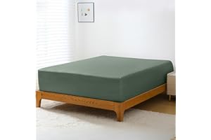 GOKOTTA Fitted Sheet Only - 16 Inch Pocket Bamboo Fitted Sheet, Super Soft and Cooling Bottom Sheet with 4 Elastic Corner Straps(Green, Queen Size)