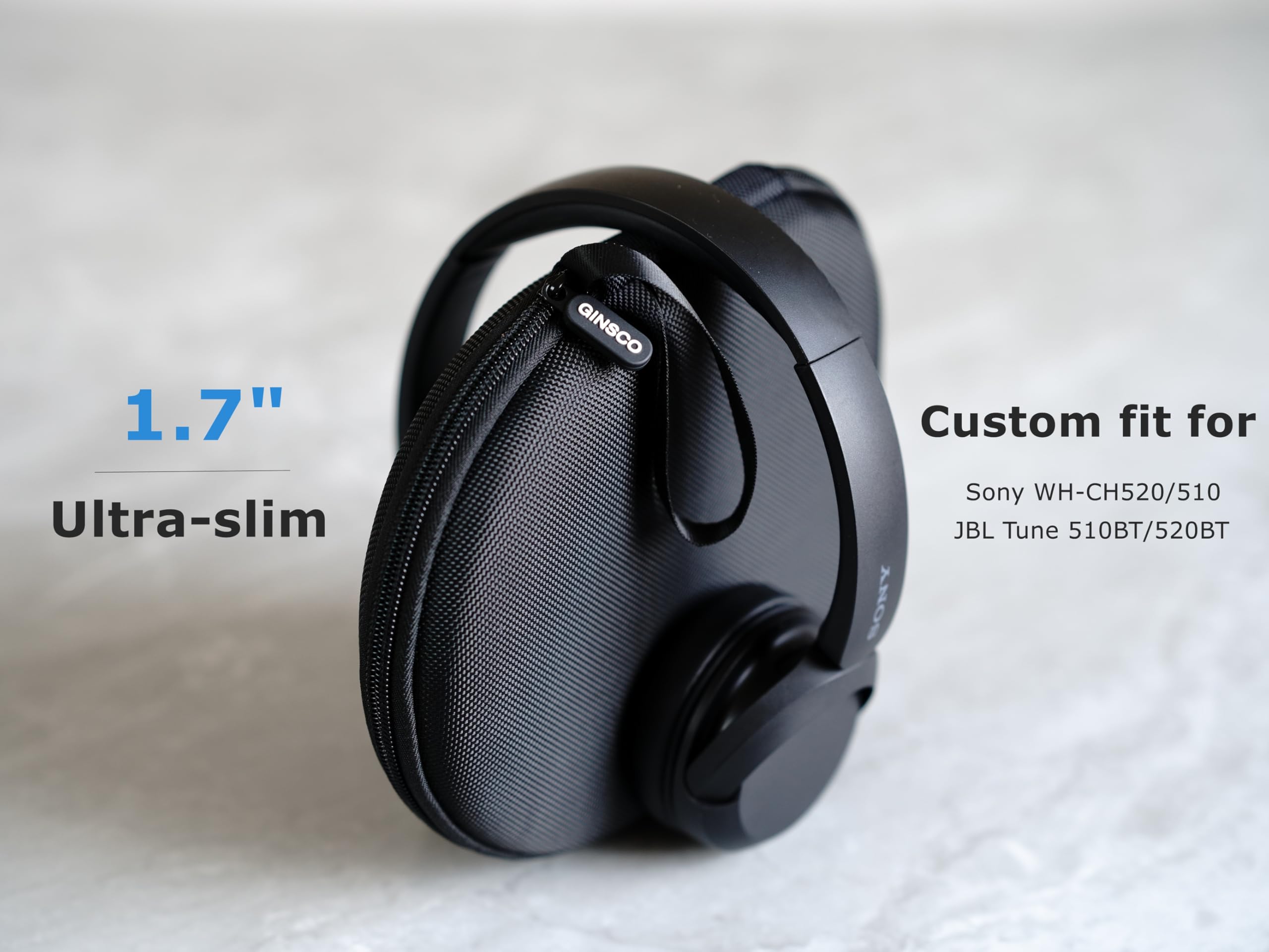 Ginsco Case Compatible with JBL Tune 510BT Bluetooth Headphones, with JBL Tune 520BT/670NC Live 460NC, with Sony WH-CH520/510, Portable Travel Carrying Headphone Case for On Ear Headphones (Black)