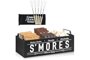 UIPAME S'Mores Station, Farmhouse Smores Caddy with Handles, Smores Kit for Fire Pit Smores Maker Box, Smores Bar Station with 5Pcs Extendable Marshmallow Roasting Sticks, Camping Essentials Gear Accessories