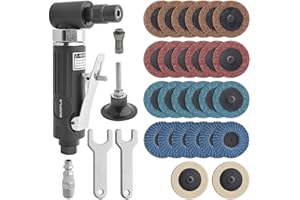 Gunpla 1/4 inch Angle Air Die Grinder, 90 Degree Heavy Duty 20,000 RPM with 26 pcs 2-inch Roll Lock Sanding Discs for Grindin