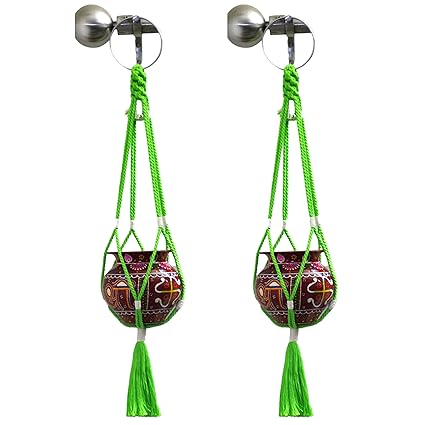 DOCTOR NATURE Green Hanging Planter Macrame Cotton Plant Hanger | for Flower Boho Indoor Outdoor Kitchen Balcony Room Terrace Gardening | Hand Made Pack of 2