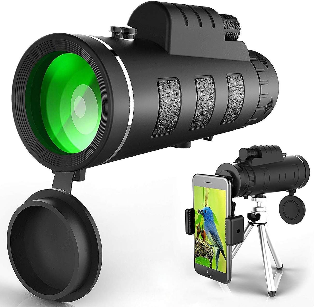RG02 Monocular Telescope, High Power Monocular Scope Waterproof Monoculars with Phone Clip and Tripod for Cell Phone for Bird Watching