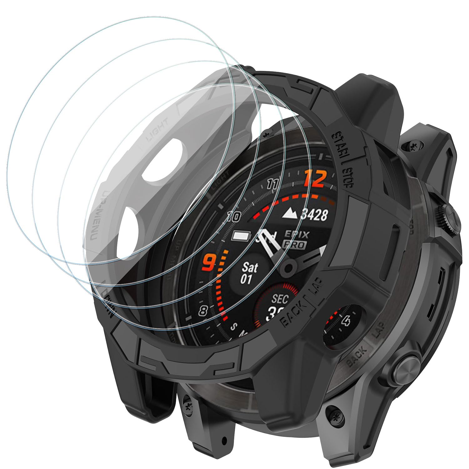 Photo 1 of [1+4 Pack] Compatible with Garmin Fenix 7X / Fenix 7X Pro/Garmin Epix Pro(Gen 2) 51MM Screen Protector and Case, Tempered Glass Protective Film and Soft TPU Bumper Face Cover Set