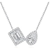 EONFUN Emeralds and Pear Cut Moissanite Pendant Necklace, 3.34cttw D Color Lab Created Moissanite, 925 Sterling Silver Dainty Pendant for Women Wife Birthday Gifts