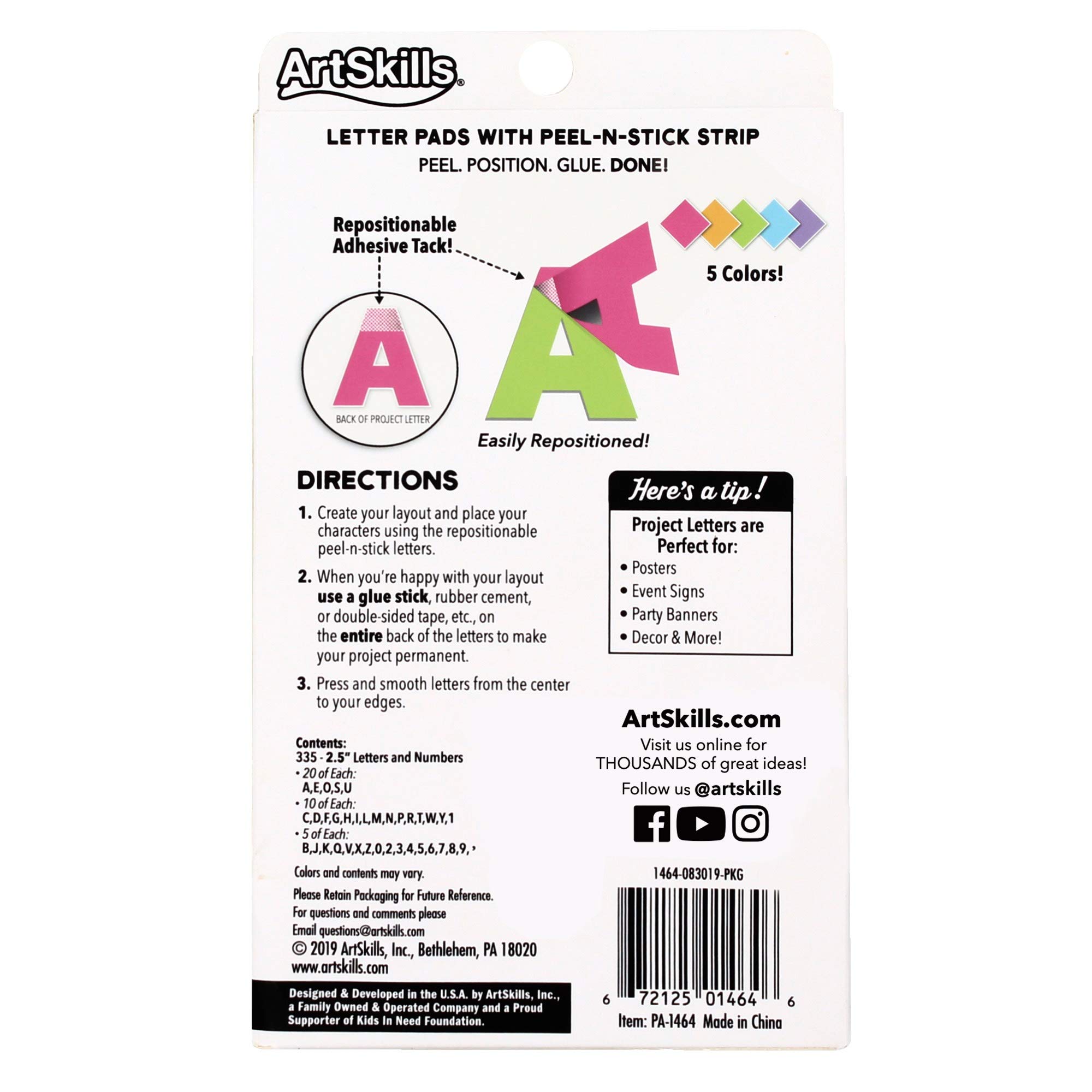 ArtSkills Poster Letters 2.5” Paper Letters for Poster Board Projects, Classroom Bulletin Boards, Sign Making Supplies, Neon, 335 Pieces