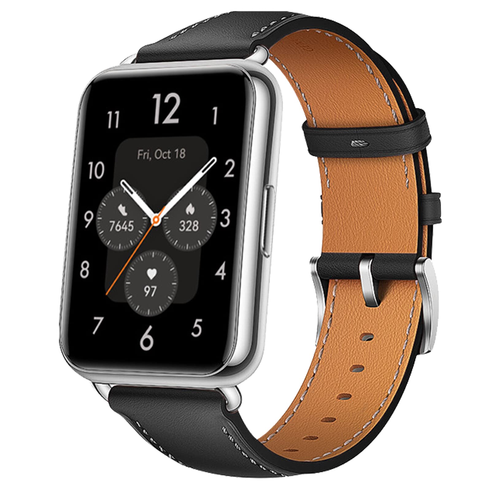 Miimall Compatible for Huawei Watch Fit 2 Leather Strap, Genuine Leather Adjustable Band with Stainless Steel Buckle, Replacement Bracelet Strap for Huawei Watch Fit 3-Black