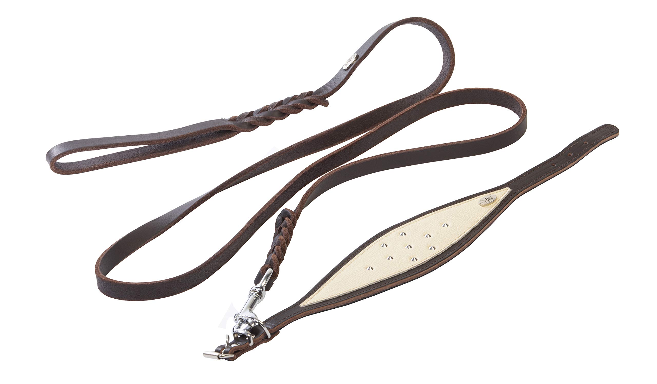 Dingo Waldemar Rutkowski Soft Leather M Set: Dog Collar + Braided Leash S10029, brown