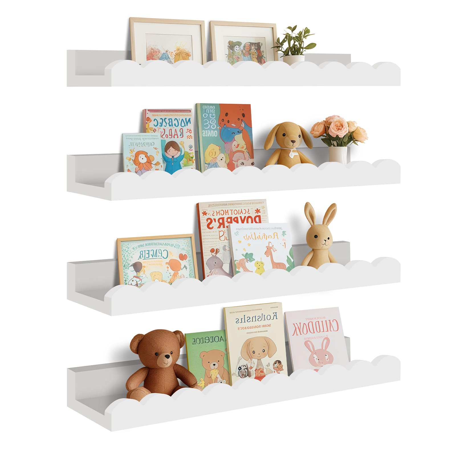Photo 1 of Yirilan 4-Pack Scalloped Shelves, Nursery Shelves for Wall, Floating Nursery Book Shelves for Kids, White