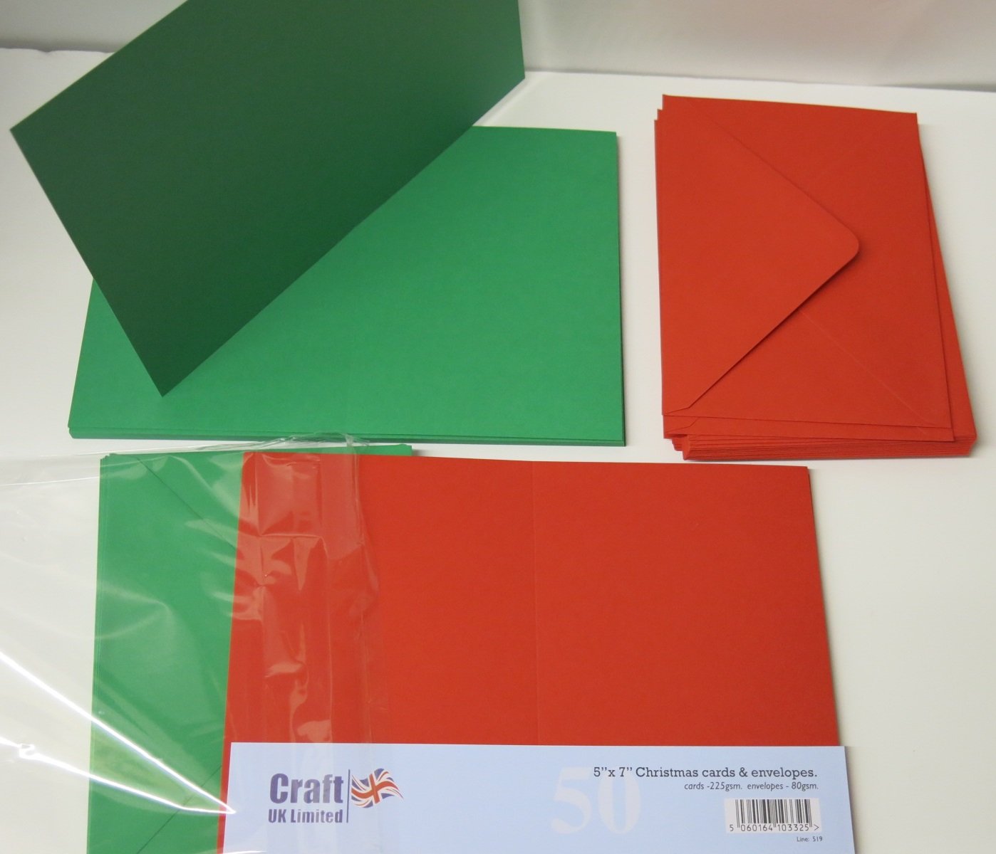 Crafts UK Cards 5 x 7 red and Green with envelopes