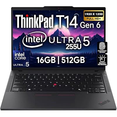Lenovo ThinkPad T14 Gen 6 Business Laptop 14" FHD+ IPS, Intel Ultra 5 225U, 16GB DDR5 RAM, 512GB SSD, 5MP HD Webcam, Fingerprint, Backlit, Wi-Fi 6E, 2 Thunderbolt 4, AI PC