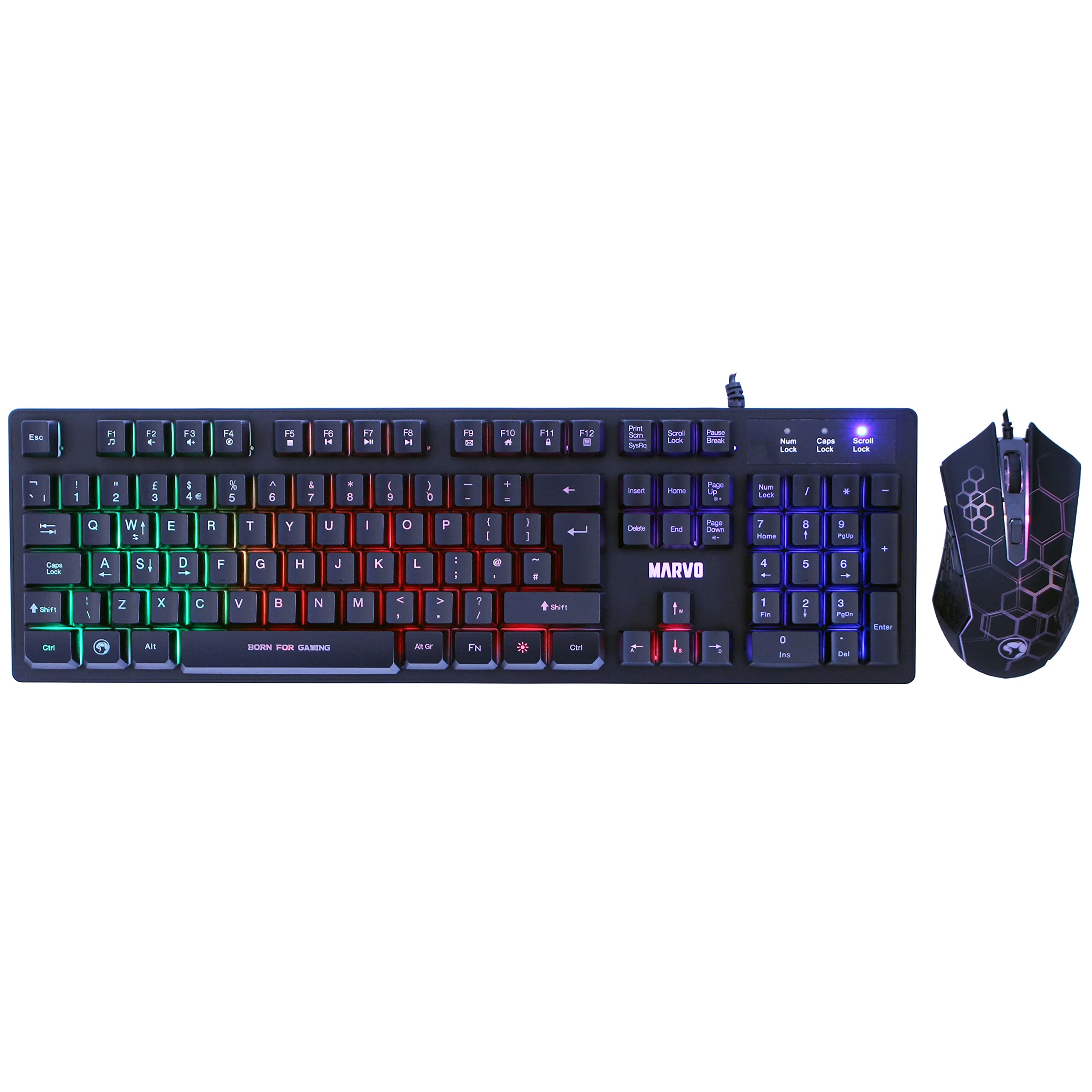 Marvo Scorpion KM409 7 Colour Rainbow LED USB Gaming Keyboard & Mouse Set