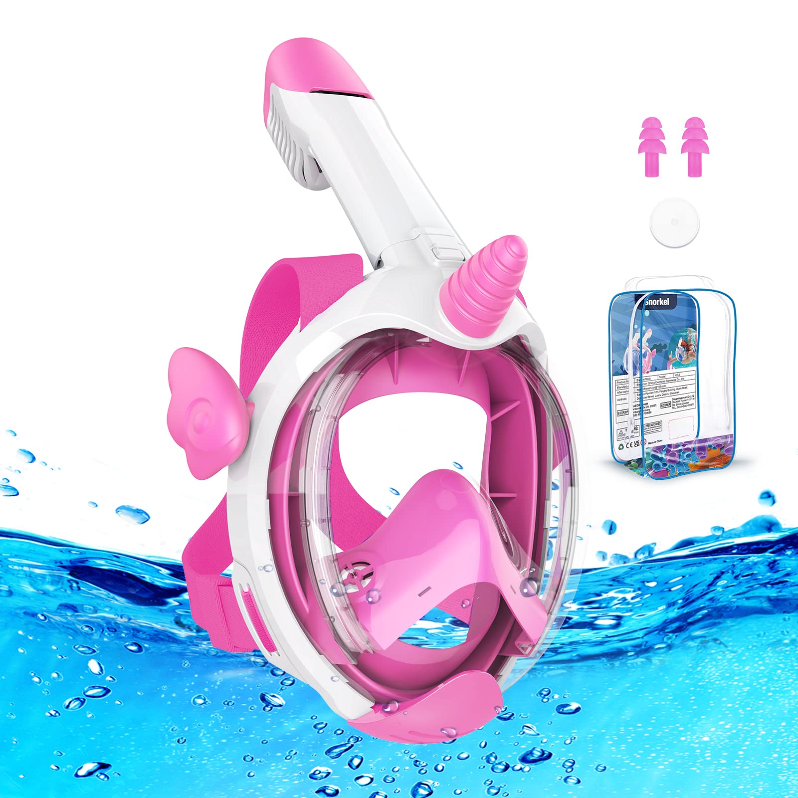 Photo 1 of Kkdi Kids Snorkel Mask, Full Face Snorkel Mask for Kid 4-16, Foldable Snorkeling Gear for Kids Snorkeling Set for Swimming Pool Toys, Dry Top, Anti-Leak/Anti-Fog /180° HD View/Portable Bag
