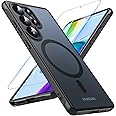 OWKEY Samsung Galaxy S25 Ultra Case 6.86'', Magnetic S25 Ultra Case for Magsafe with Tempered Glass Screen, [Shockproof Military] Translucent Back Slim Bumper Cover Phone Case Galaxy S25 Ultra, Black