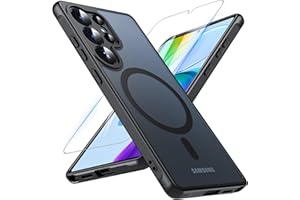 OWKEY Samsung Galaxy S25 Ultra Case 6.86'', Magnetic S25 Ultra Case for Magsafe with Tempered Glass Screen, [Shockproof Military] Translucent Back Slim Bumper Cover Phone Case Galaxy S25 Ultra, Black