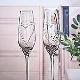 Parihy Champagne Flutes, Bride and Groom Wedding Toasting Champagne Glasses Set of 2 with Engraved Love Heart Design Embellished with Crystal, Wedding Engagement Christmas Presents for Couple