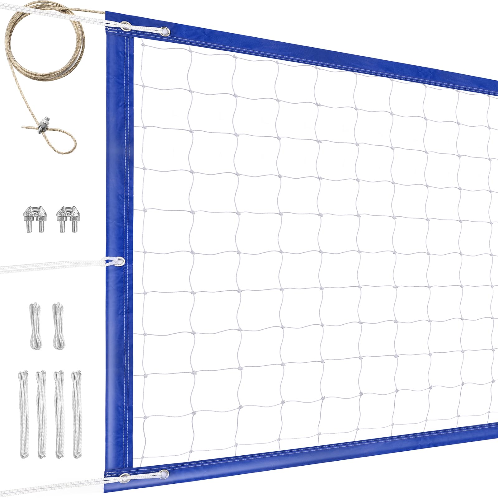 Photo 1 of YUXUXU Professional Volleyball Net Outdoor Heavy Duty, All Weather Enhanced, Extended Stainless Steel Cable, Extra Thick Borders, for Indoor Outdoor Sports - Regulation 32x3FT, Blue (Net Only)