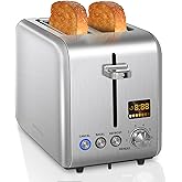 SEEDEEM Toaster 2 Slice, Stainless Steel Bread Toaster Color LCD Display, 7 Bread Shade Settings, 1.4'' Wide Slots Toaster Ba