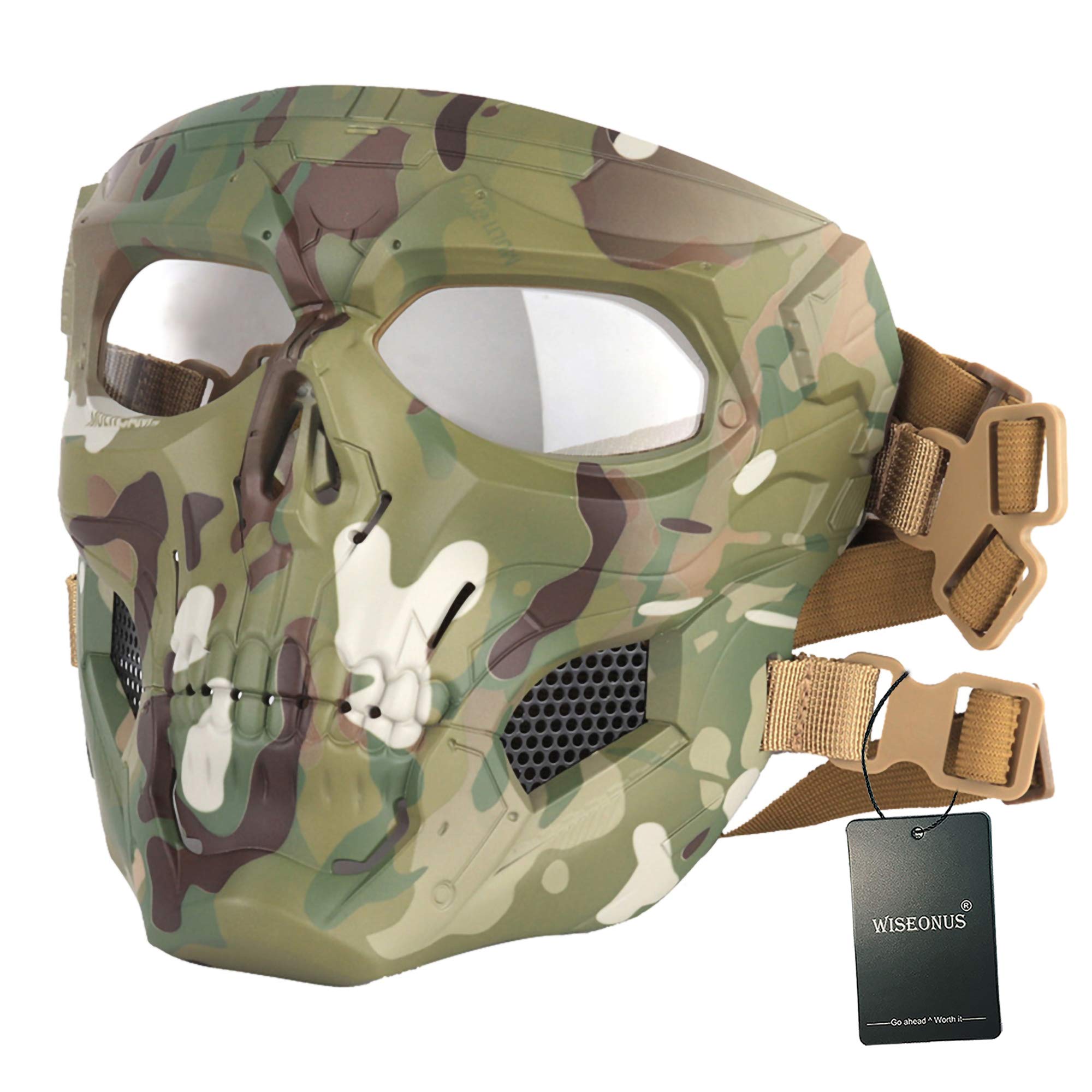 Airsoft Mask Tactical Paintball Skull Mask Eye Protective Gear Full Face Mask for Halloween Hunting CS Wargame (CP)