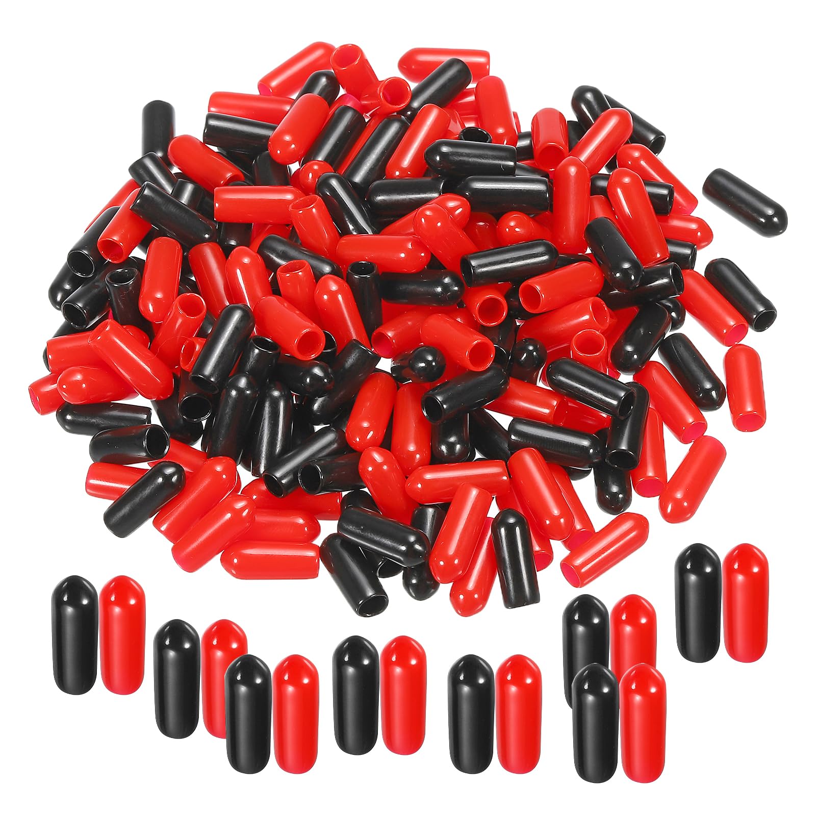 PATIKIL 4.5 mm Round Rubber End Caps, 300 Pack Vinyl Bolt Cover Caps Flexible Screw Thread Protectors for Metal Tubing Rod Bolts, Black-Red