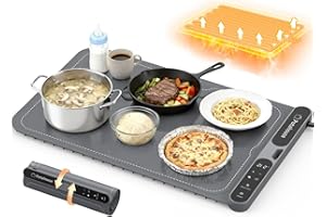 Potahouse Food Warming Mat, 5s Fast Heating,Electric Warming Tray with 7 Temp 8 Timer Settings,Rollable & Portable Food Warmer for Parties,Buffet,Home and Travel Use