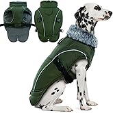 DENTRUN Winter Warm Dog Coat Reflective Jacket with Turtleneck for Cold Weather, Adjustable Buckle Windproof Water Repellent, Thick Snowsuit Fleece Vest for Small, Medium, Large Dogs, Green, L