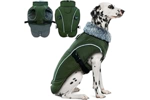 DENTRUN Winter Warm Dog Coat Reflective Jacket with Turtleneck for Cold Weather, Adjustable Buckle Windproof Water Repellent, Thick Snowsuit Fleece Vest for Small, Medium, Large Dogs, Green, XXL