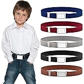 LUNINGLA 5 Pcs Kids Boys Belt, Adjustable Elastic Kids Belt with Square Buckle for Boys Girls Pants Jeans Uniform