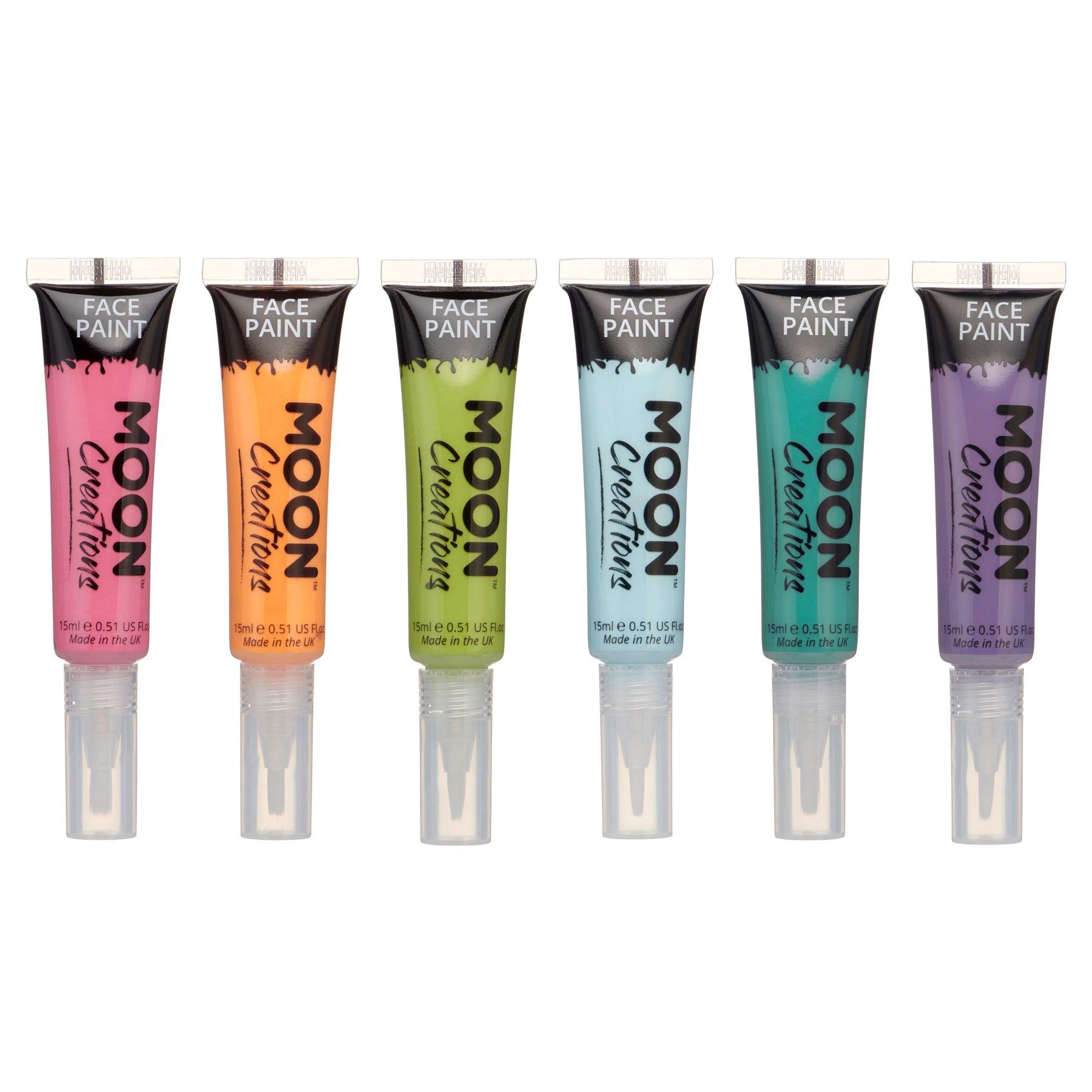 Face & Body Paint with Brush Applicator by Moon Creations - Water Based Face Paint Makeup for Adults, Kids - 15ml - Available in 16 colours (Brights Set)