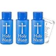 1 Ounce Holy Water Bottle - 3 Empty Holy Water Bottles Catholic Set with The Lord's Prayer Card | Blue Holy Water Container with Screw Lid for Baptism, Mass, Confirmation, Devotion | 4 Items Total