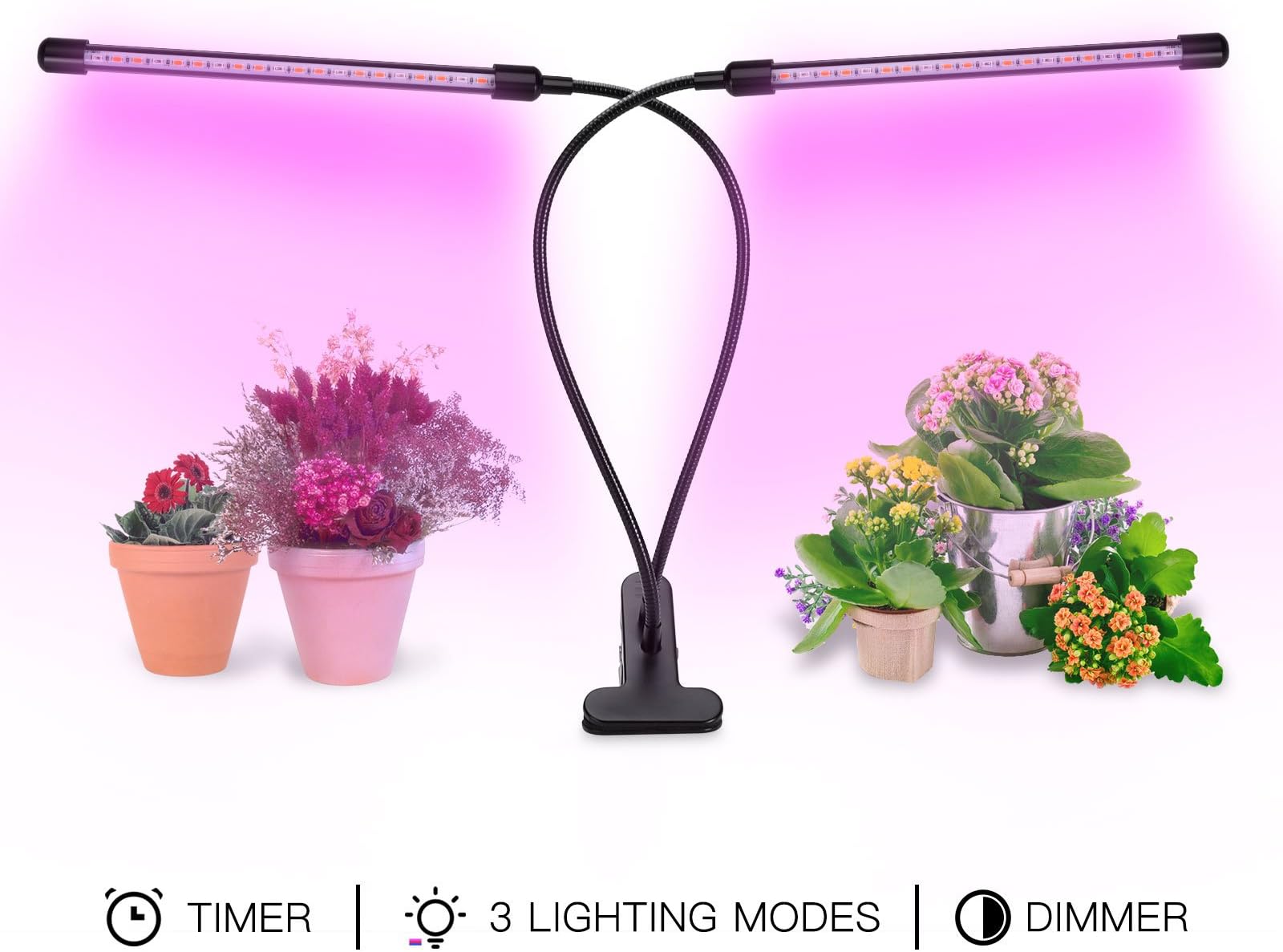 LOPOO Plant Grow Light Dual Head Timing Grow Lamp USB LED Grow Light with RED/BLUE Spectrum 9 Dimmable Brightness Grow Lamp 360° Flexible Gooseneck for Indoor Plants Hydroponics Gardening Plants