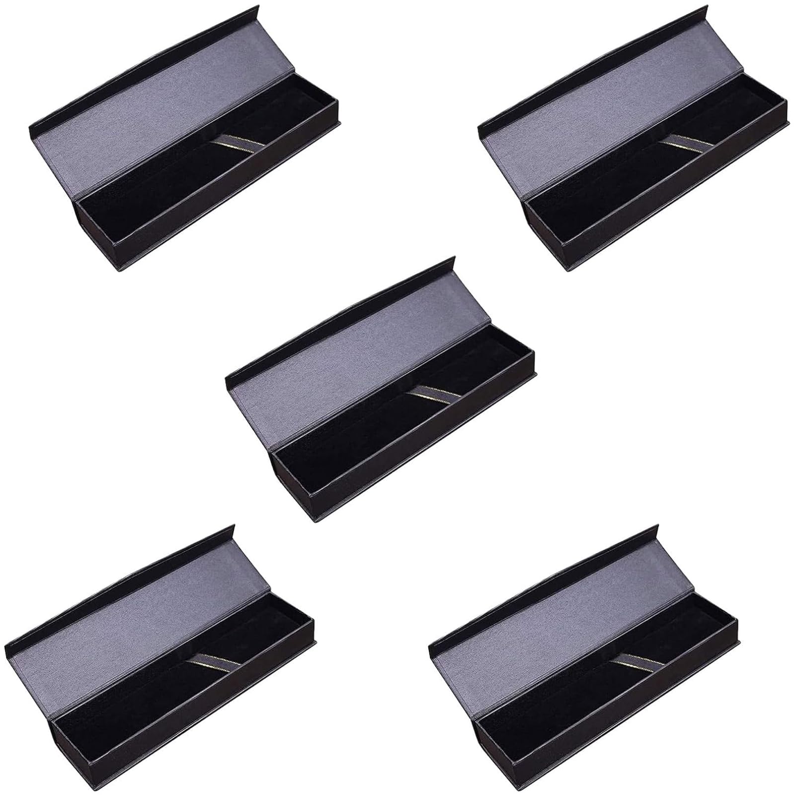 Zhi Jin 5Pcs Luxury Black Jewelry Ballpoint Pen Gift Box with Cushion Pencil Boxes Empty Bulk Case Collection Set for Business Birthday