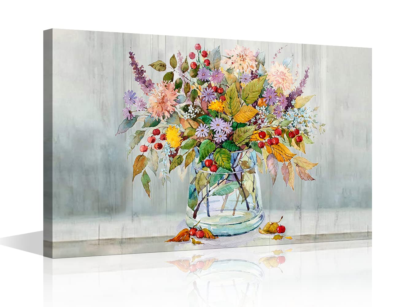 TISHIRON Canvas Wall Art for Living Room Bathroom Bedroom Vase Flowers Painting Canvas Prints Artwork Wall Decor Wrapped Stretched and Framed Wall Art Ready to Hang 16x24inch (40x60cm)