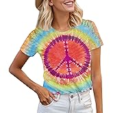 Women Hippie Shirt 60s 70s Tie Dye Hippie Costume T-Shirt Peace Love Tshirt Vintage Graphic Tee Tops