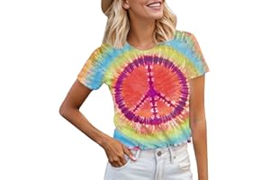 YHHR Women Hippie Shirt 60s 70s Tie Dye Hippie Costume T-Shirt Peace Love Tshirt Vintage Graphic Tee Tops