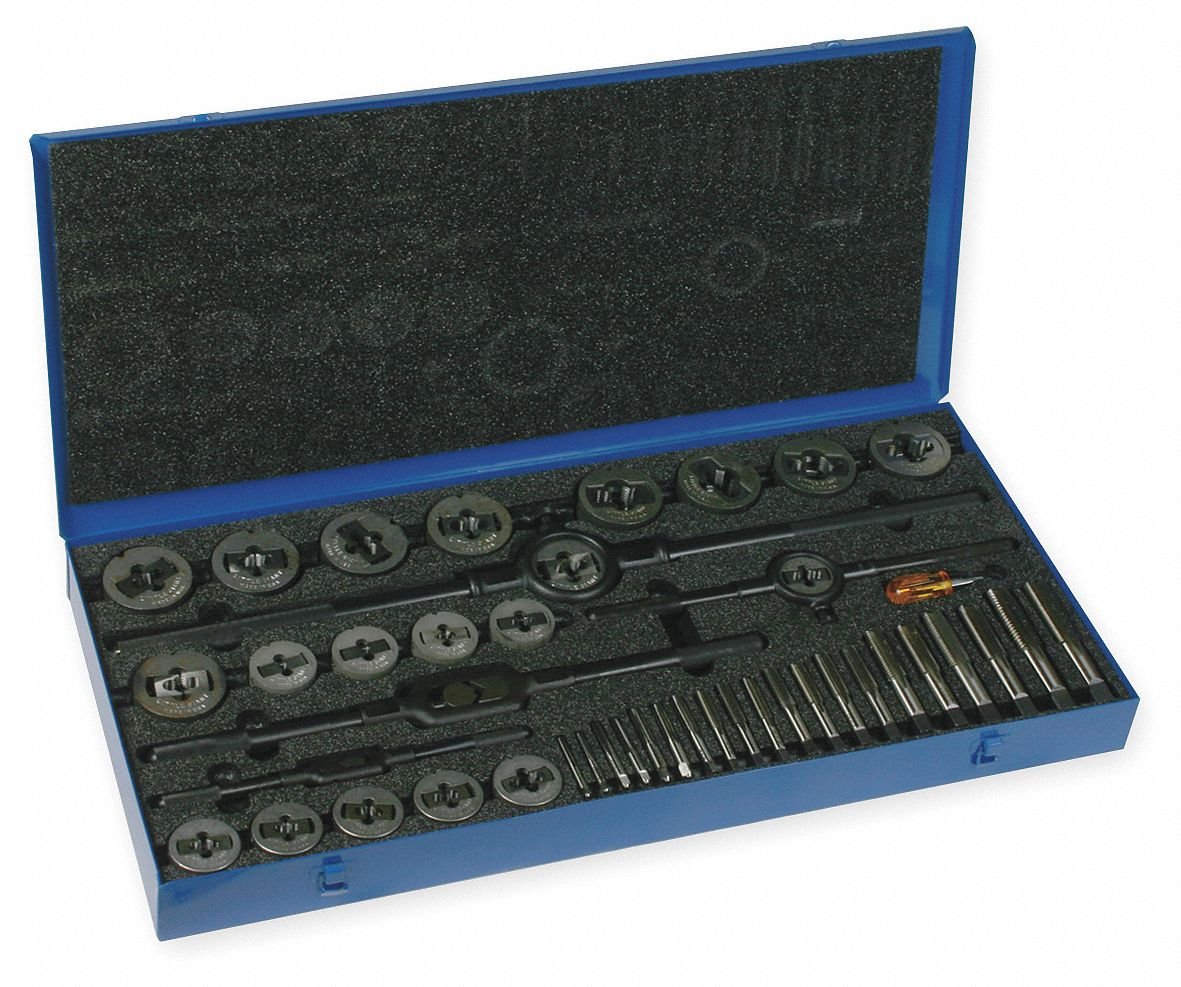 Tap and Die Set, 1/4 to 1 In, 46 pc
