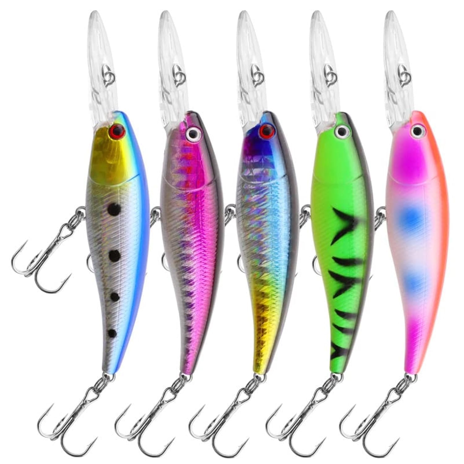 OriGlam 5pcs 3D Minnow Bass Fishing Lures Crankbaits, Fishing Hard Baits Swimbaits Topwater Lures for Trout Bass Perch Fishing
