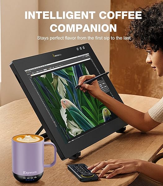 KEPWAM SELF HEATING COFFEE MUG T1-16OZ FAST HEATING & ULTRA LONG-LASTING BATTERY LIFE, HEATED COFFEE MUG UP TO 149℉ – TOUCH & APP CONTROLLED COFFEE MUG, BIRTHDAY GIFTS FOR WOMEN AND MEN